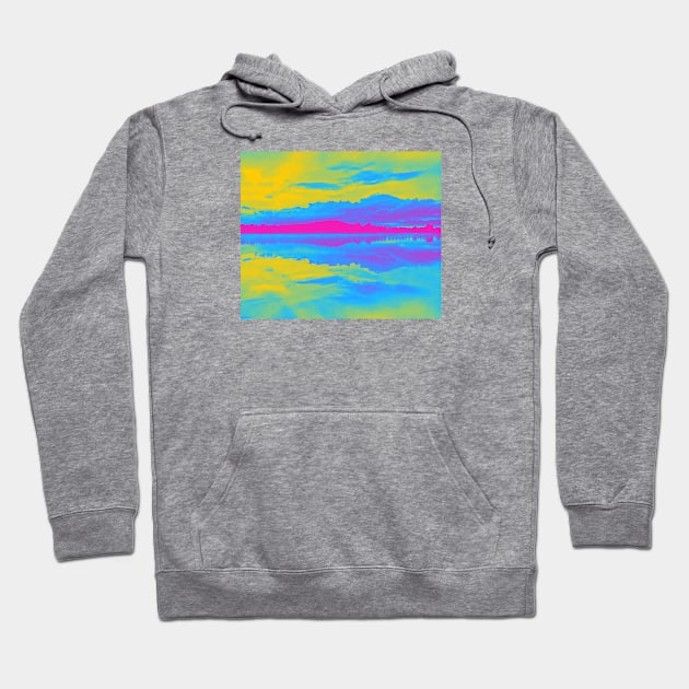 Pansexual Pride Sunset & Clouds over a Lake Landscape Hoodie by VernenInk